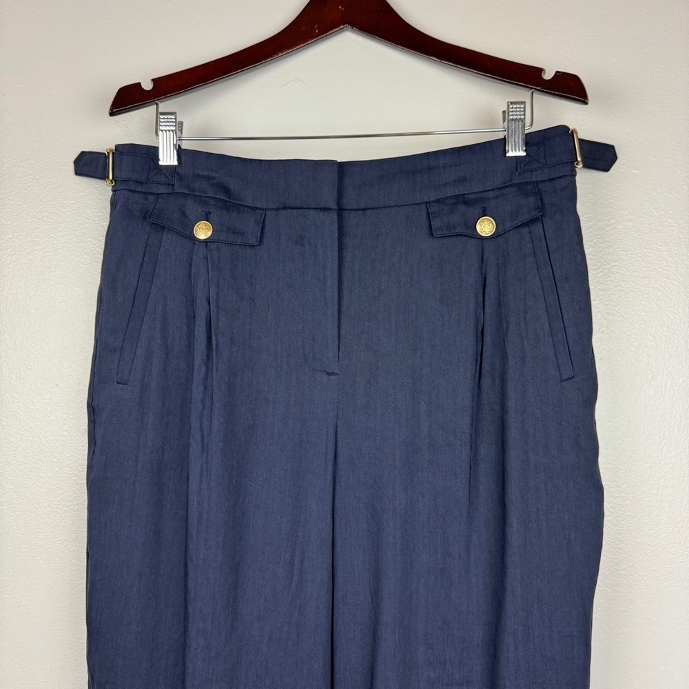 J. Crew Collection Side Tab Trouser Italian Linen Blend Navy Size 12 NWT - Picture 4 of 9